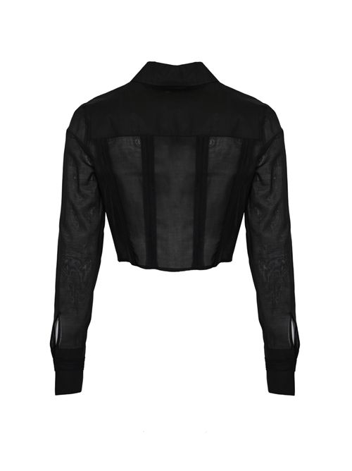 Camicia in cotone con patte e ricami Nero Elisabetta Franchi | CA12661E2110